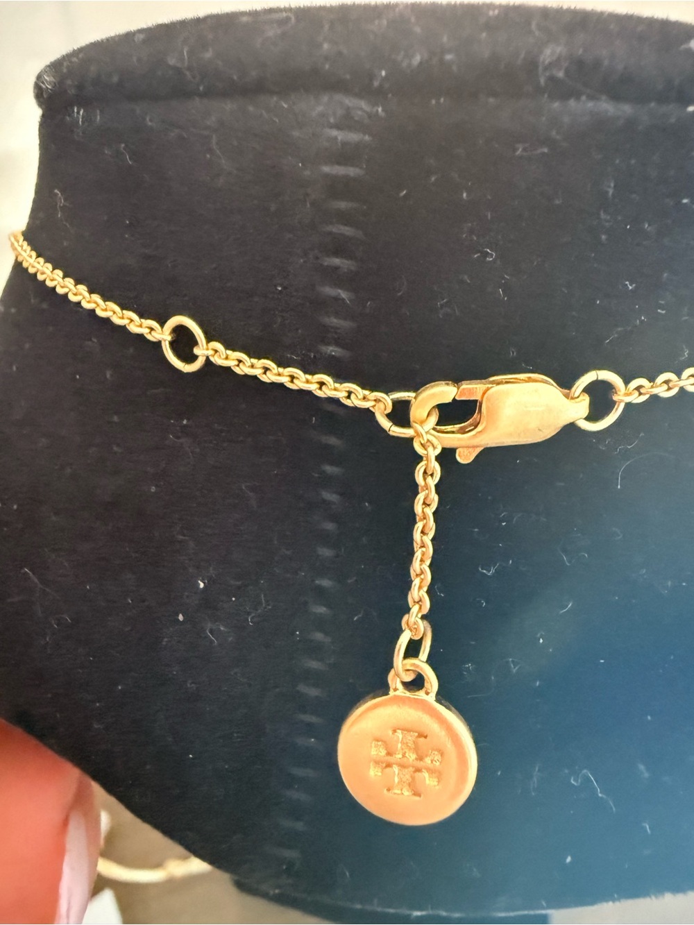Tory Burch Gold-Tone Mother-of-Pearl Logo Pendant Necklace - Picture 5 of 6